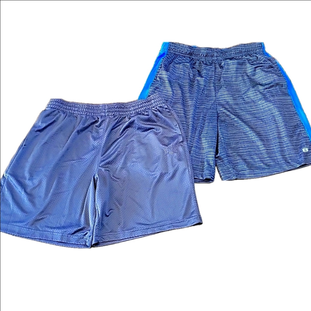 Bundle Set 2 Gray Basketball Athleisure Shorts Mens Blue Side Stripes Pocets XL